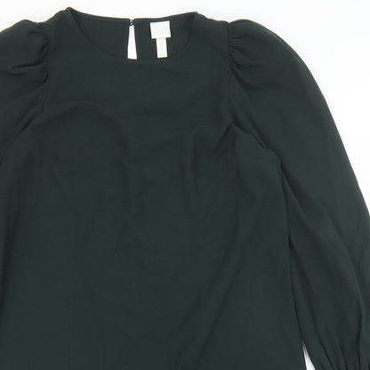 H&M Womens Green Polyester Shift Size S Round Neck Button