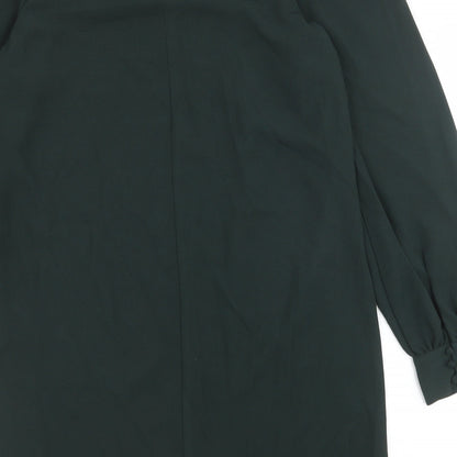 H&M Womens Green Polyester Shift Size S Round Neck Button
