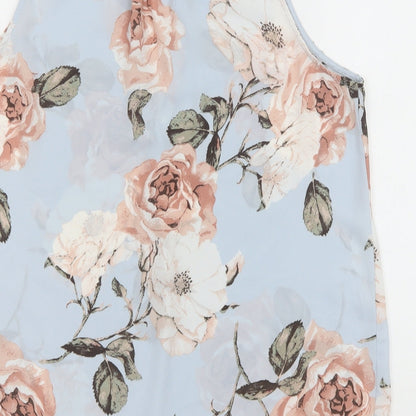 Lila Rose Womens Blue Floral Polyester Basic Tank Size M Boat Neck
