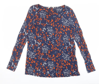 TU Womens Blue Animal Print Modal Basic T-Shirt Size 8 Boat Neck - Leopard Print