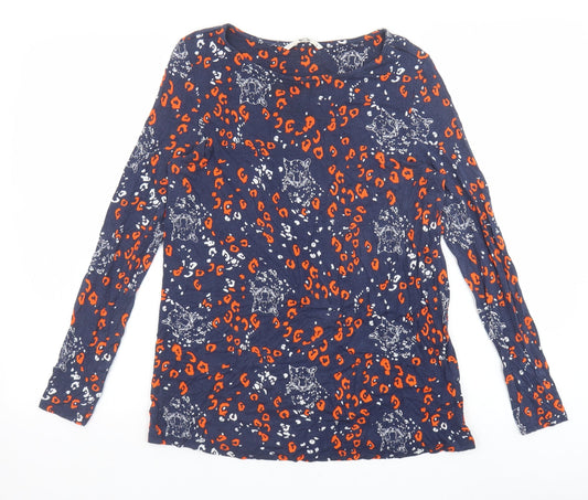 TU Womens Blue Animal Print Modal Basic T-Shirt Size 8 Boat Neck - Leopard Print