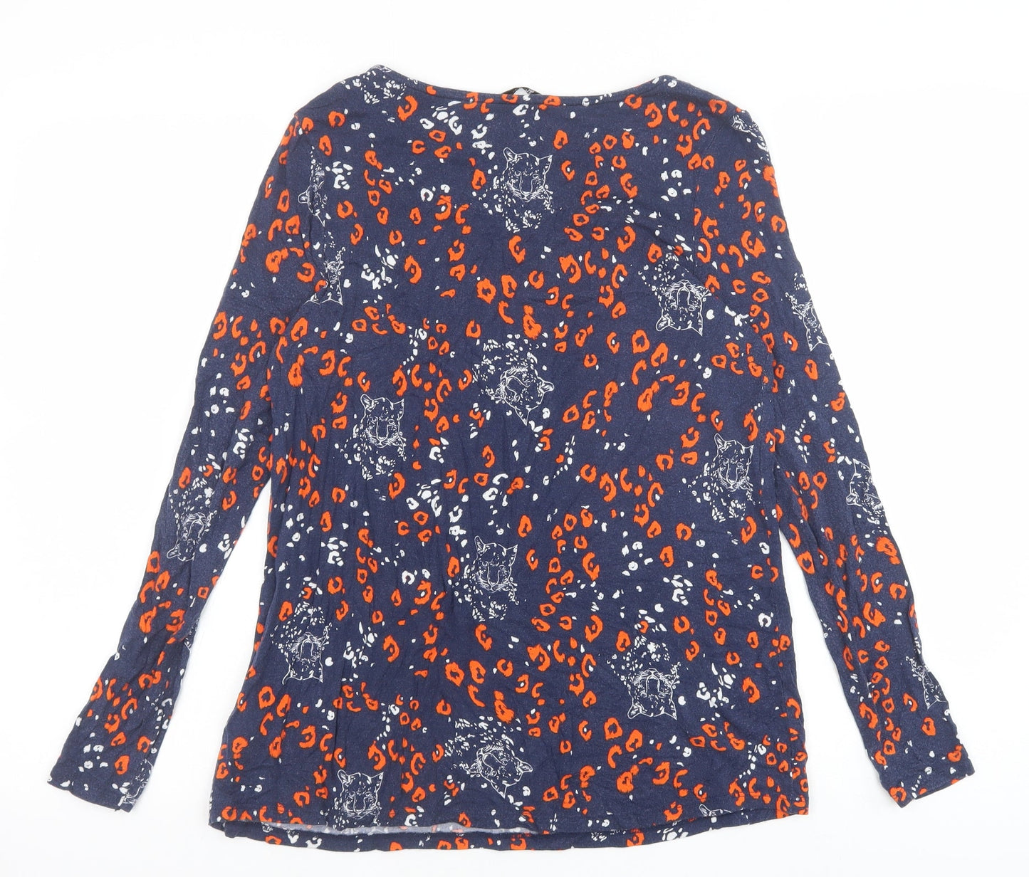 TU Womens Blue Animal Print Modal Basic T-Shirt Size 8 Boat Neck - Leopard Print