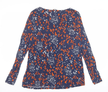 TU Womens Blue Animal Print Modal Basic T-Shirt Size 8 Boat Neck - Leopard Print