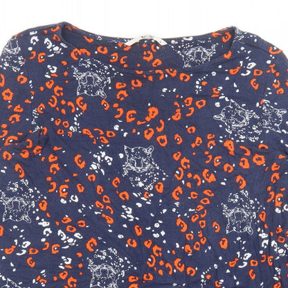 TU Womens Blue Animal Print Modal Basic T-Shirt Size 8 Boat Neck - Leopard Print