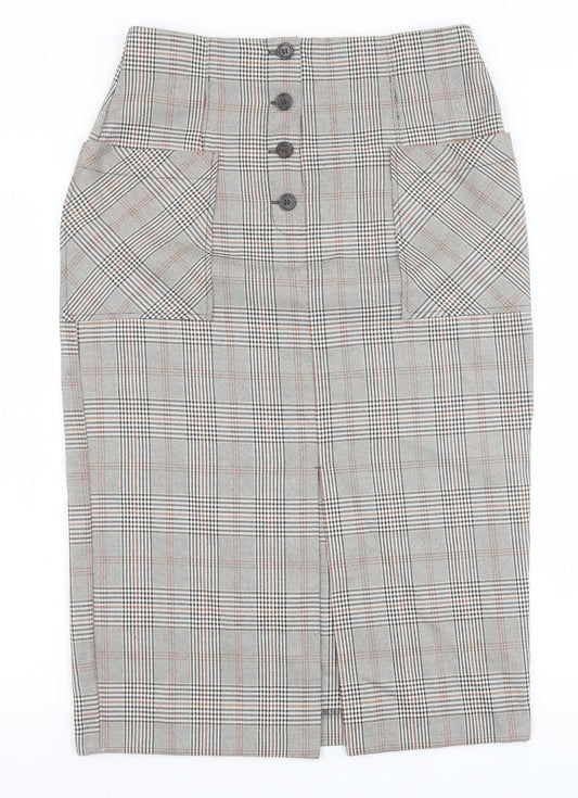 Primark Womens Brown Plaid Polyester Straight & Pencil Skirt Size 12 Button