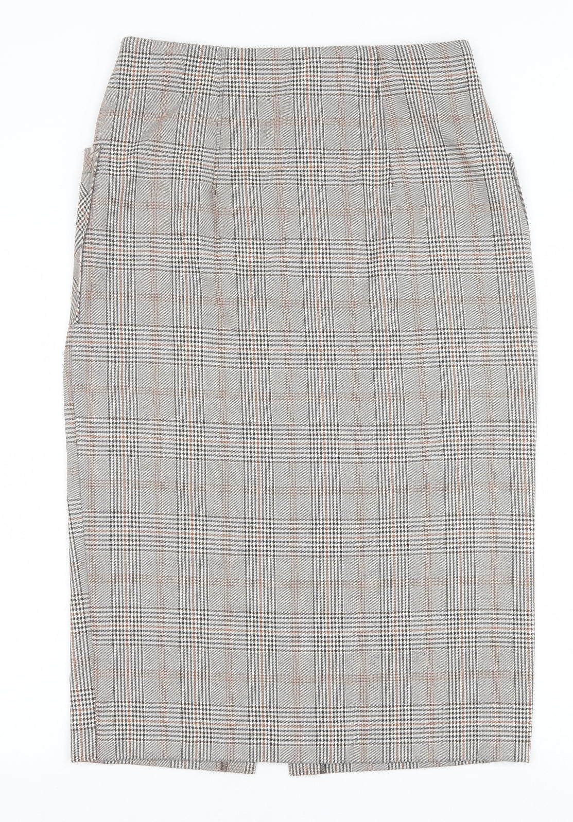 Primark Womens Brown Plaid Polyester Straight & Pencil Skirt Size 12 Button