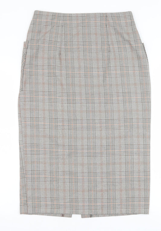 Primark Womens Brown Plaid Polyester Straight & Pencil Skirt Size 12 Button