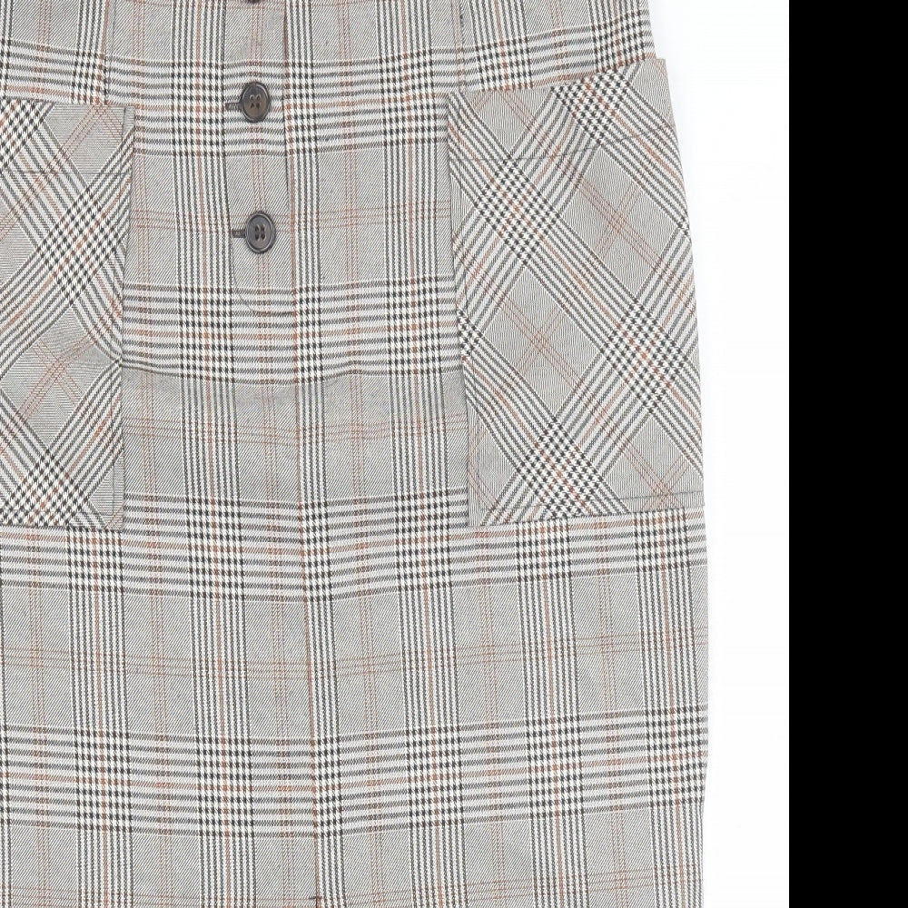 Primark Womens Brown Plaid Polyester Straight & Pencil Skirt Size 12 Button