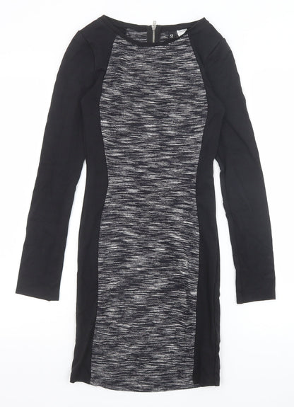 H&M Womens Black Viscose Bodycon Size 6 Round Neck Zip