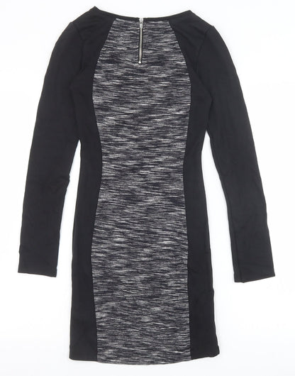 H&M Womens Black Viscose Bodycon Size 6 Round Neck Zip