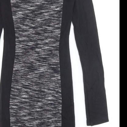 H&M Womens Black Viscose Bodycon Size 6 Round Neck Zip