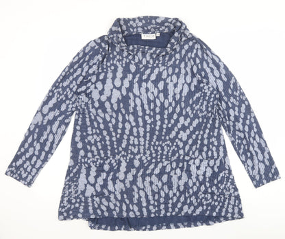 Tara Clothing Womens Blue Geometric Viscose Tunic Blouse Size S Roll Neck