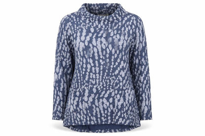 Tara Clothing Womens Blue Geometric Viscose Tunic Blouse Size S Roll Neck