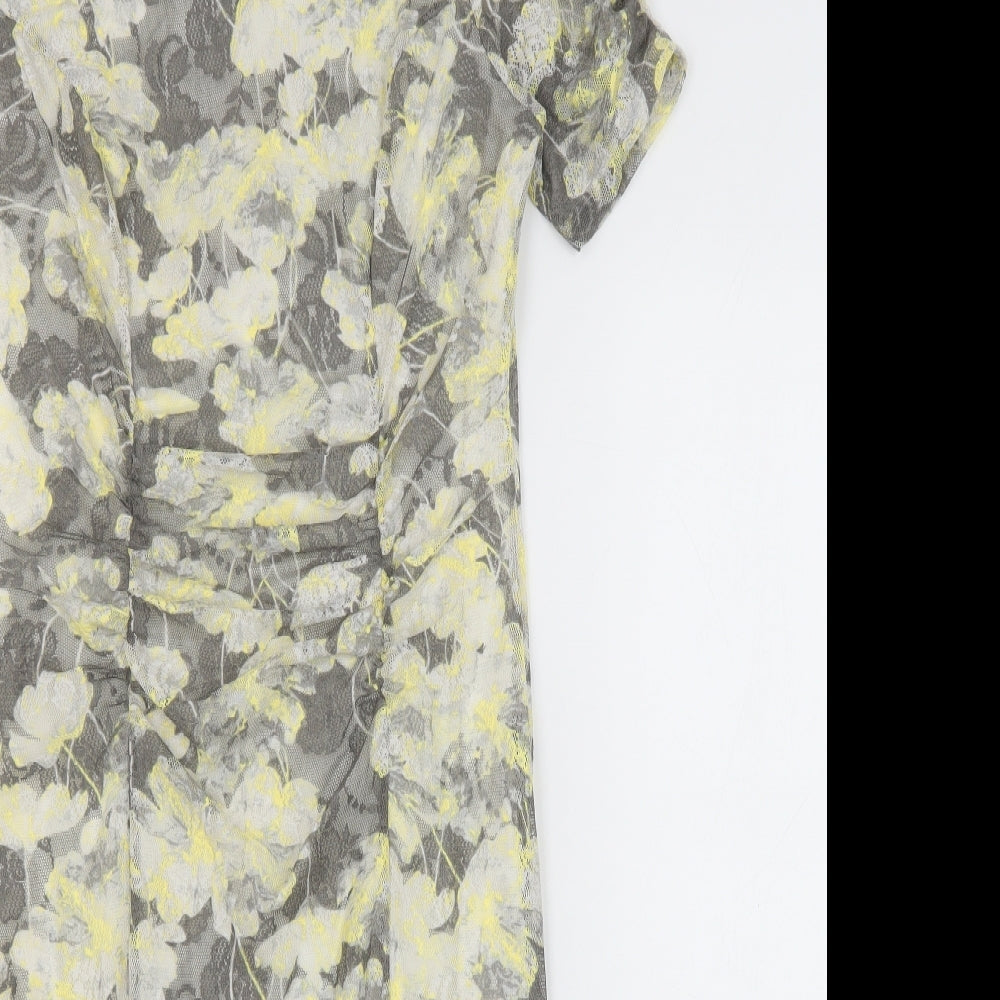 Marks and Spencer Womens Grey Floral Polyester Pencil Dress Size 10 Boat Neck Button