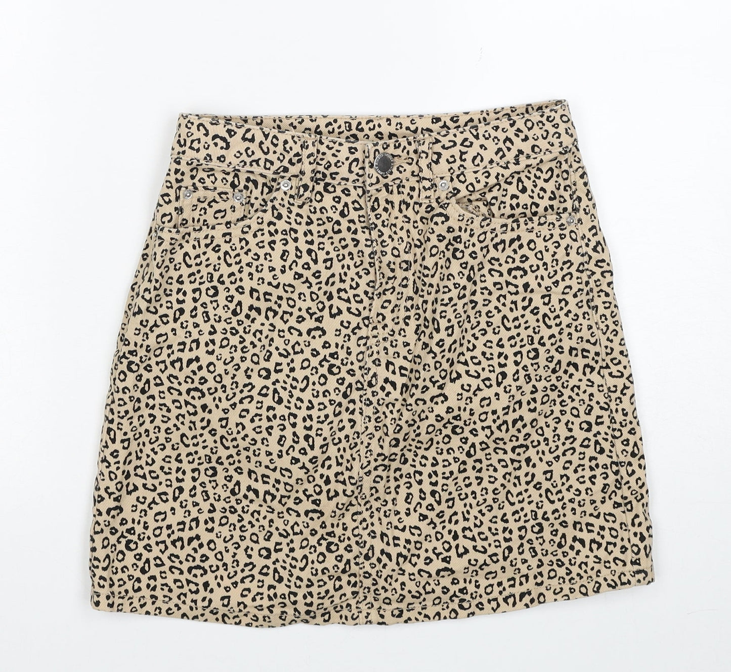 Divided by H&M Womens Beige Animal Print Cotton Straight & Pencil Skirt Size 4 Zip - Leopard Pattern
