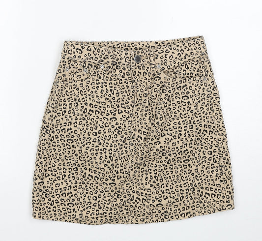 Divided by H&M Womens Beige Animal Print Cotton Straight & Pencil Skirt Size 4 Zip - Leopard Pattern