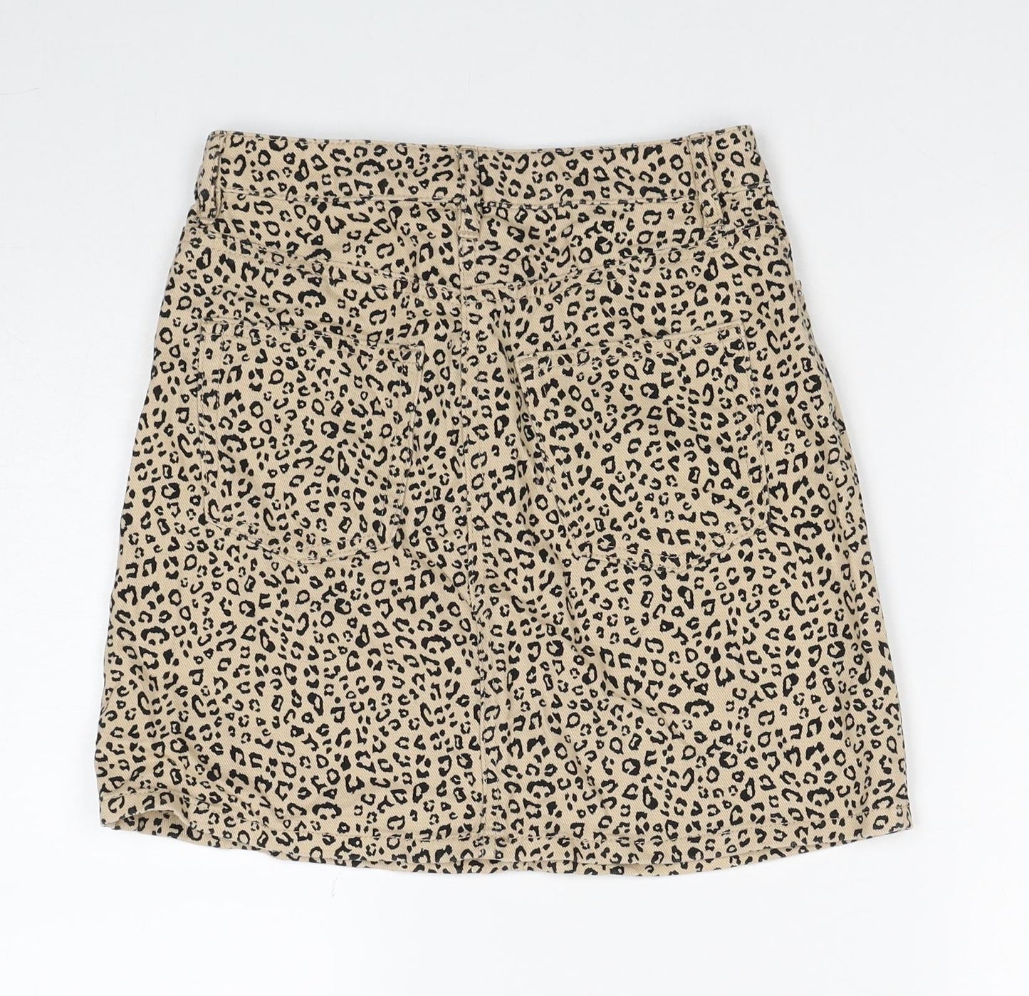 Divided by H&M Womens Beige Animal Print Cotton Straight & Pencil Skirt Size 4 Zip - Leopard Pattern