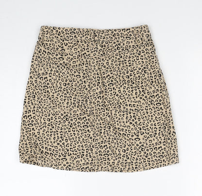 Divided by H&M Womens Beige Animal Print Cotton Straight & Pencil Skirt Size 4 Zip - Leopard Pattern