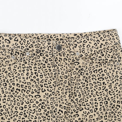 Divided by H&M Womens Beige Animal Print Cotton Straight & Pencil Skirt Size 4 Zip - Leopard Pattern
