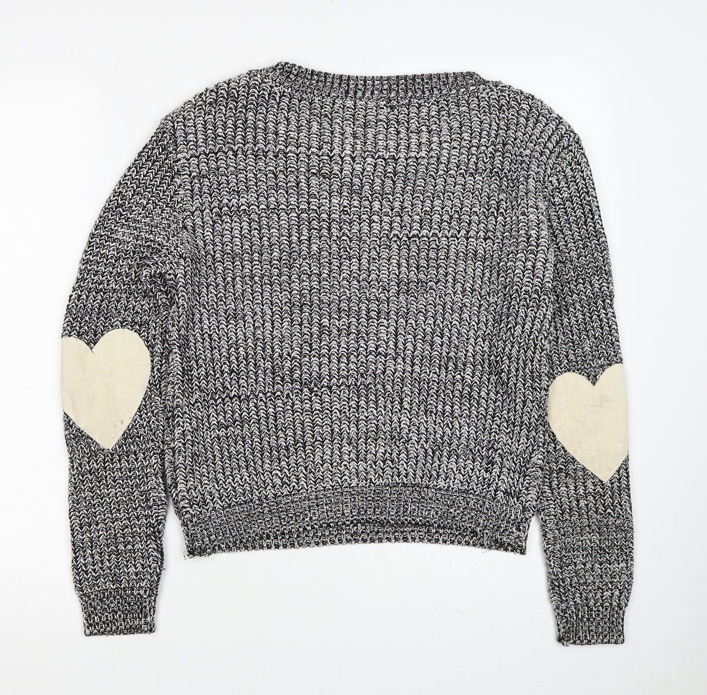 Boohoo Womens Black Round Neck Acrylic Pullover Jumper Size S - Love Heart Elbow Pads