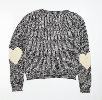 Boohoo Womens Black Round Neck Acrylic Pullover Jumper Size S - Love Heart Elbow Pads