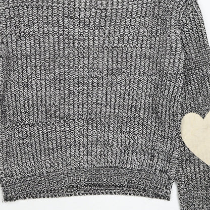 Boohoo Womens Black Round Neck Acrylic Pullover Jumper Size S - Love Heart Elbow Pads