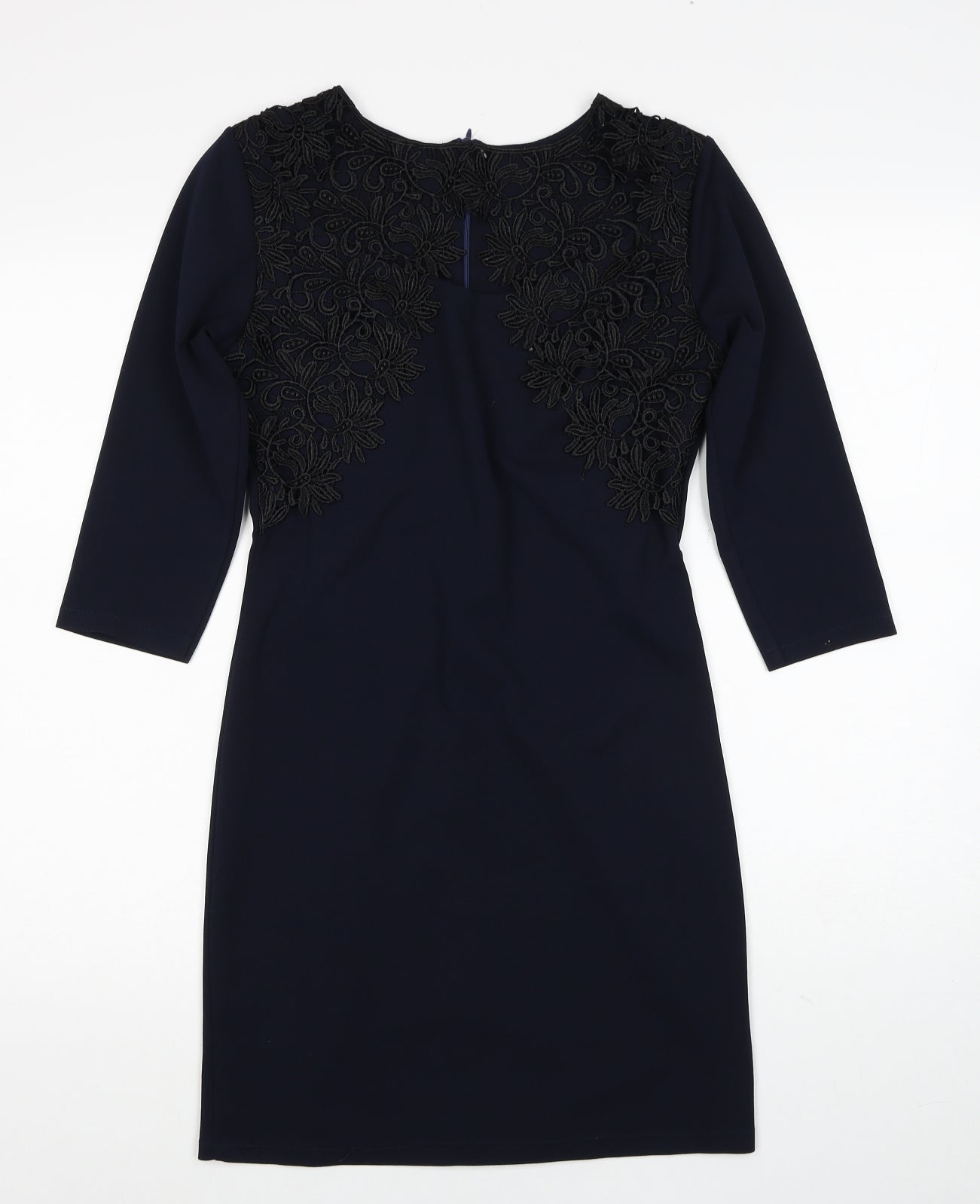 Preworn Womens Blue Polyester Sheath Size M Round Neck Zip