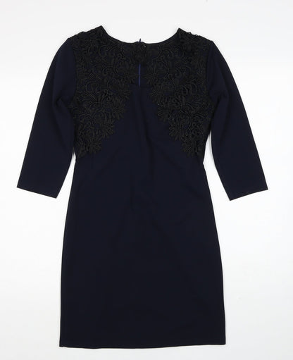 Preworn Womens Blue Polyester Sheath Size M Round Neck Zip
