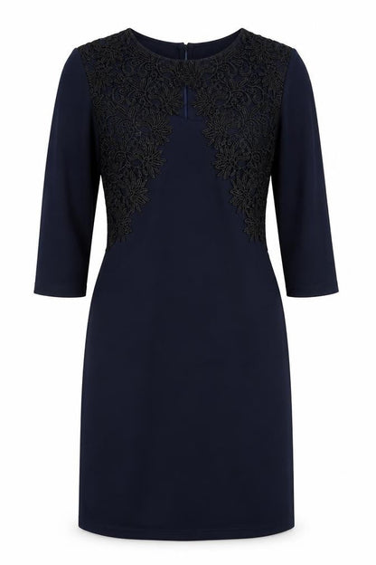 Preworn Womens Blue Polyester Sheath Size M Round Neck Zip