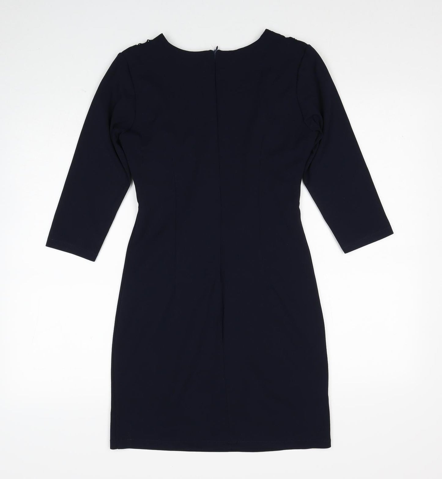 Preworn Womens Blue Polyester Sheath Size M Round Neck Zip