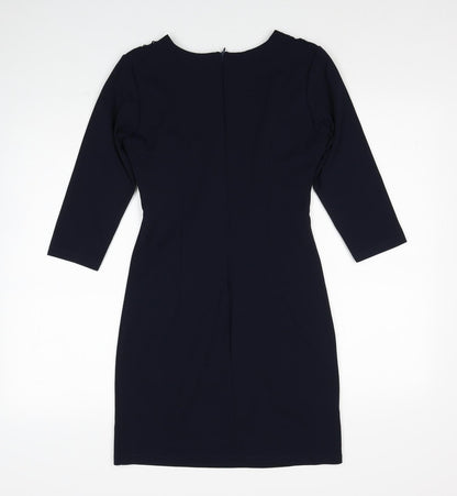 Preworn Womens Blue Polyester Sheath Size M Round Neck Zip