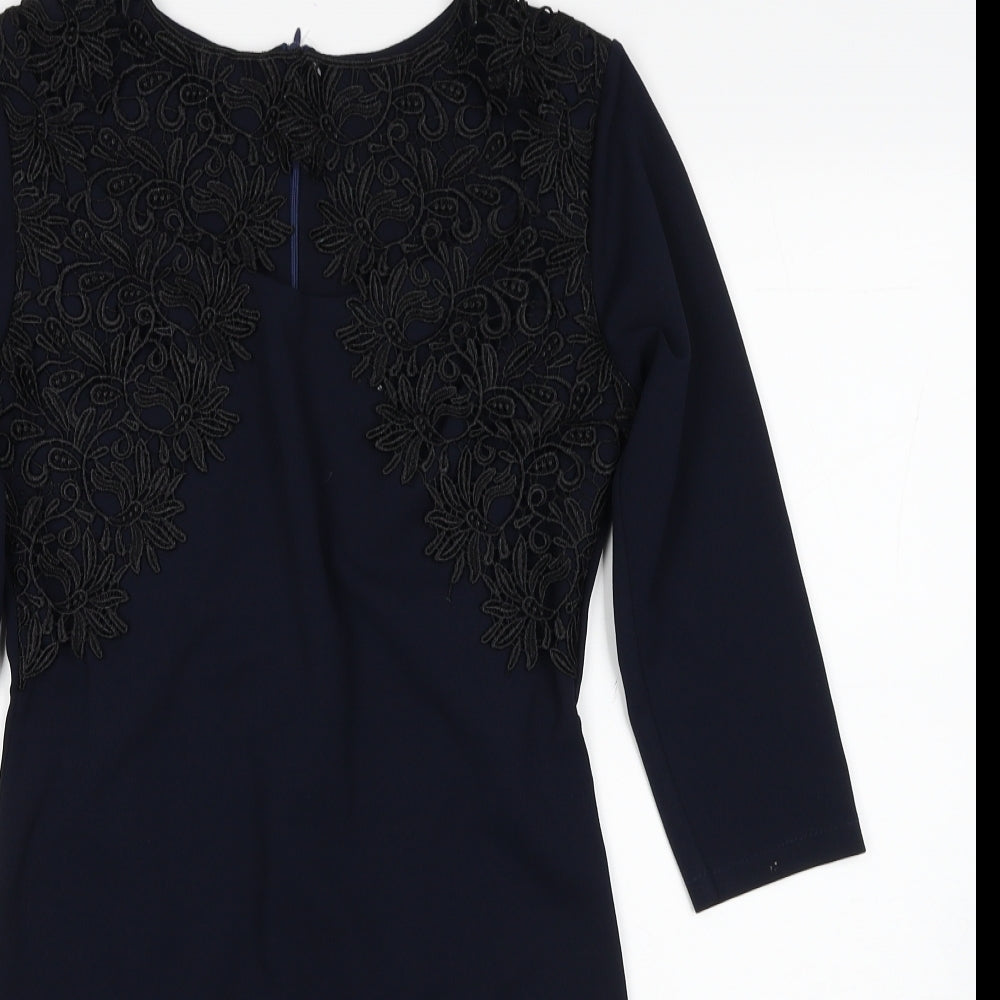 Preworn Womens Blue Polyester Sheath Size M Round Neck Zip