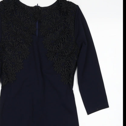 Preworn Womens Blue Polyester Sheath Size M Round Neck Zip