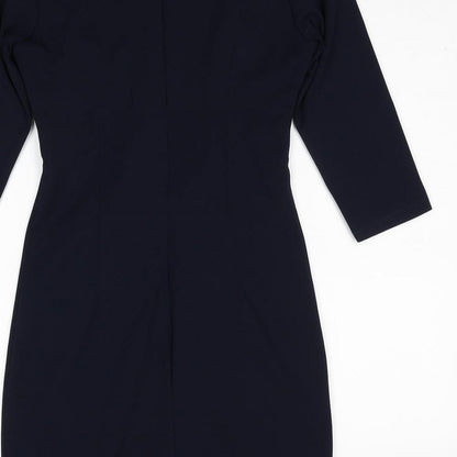 Preworn Womens Blue Polyester Sheath Size M Round Neck Zip
