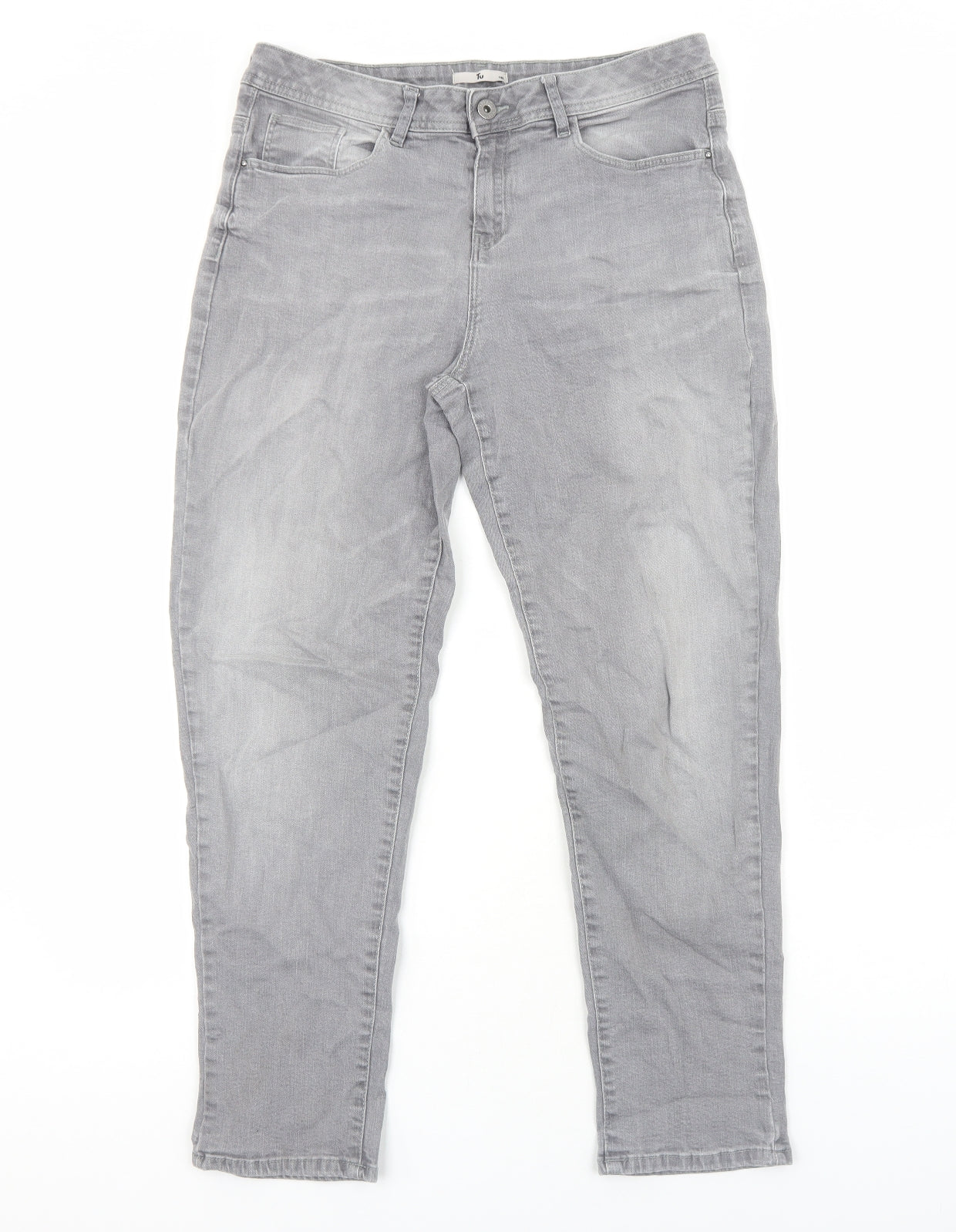 TU Womens Grey Cotton Skinny Jeans Size 14 Regular Zip