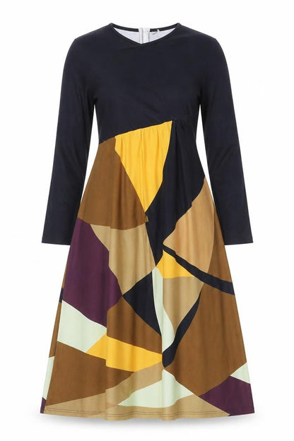 Preworn Womens Multicoloured Geometric Polyester Fit & Flare Size S V-Neck Zip