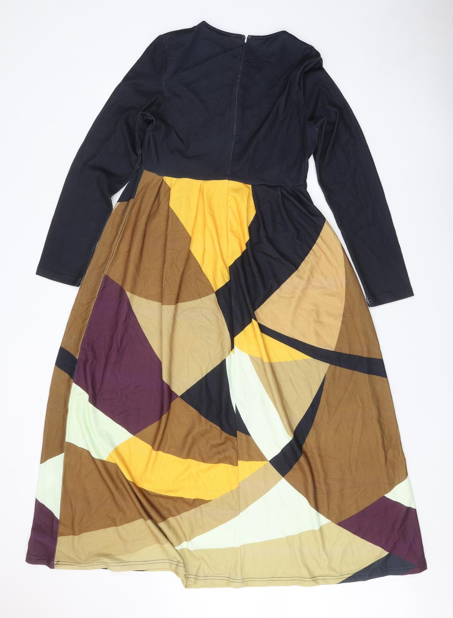 Preworn Womens Multicoloured Geometric Polyester Fit & Flare Size S V-Neck Zip