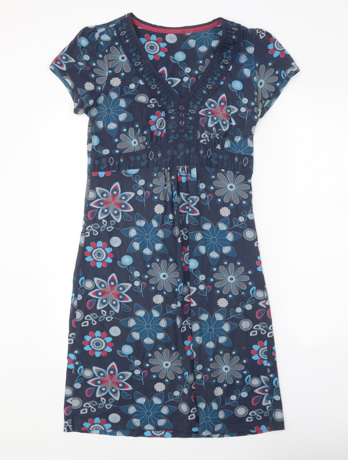 Preworn Womens Blue Geometric Polyester A-Line One Size V-Neck Pullover
