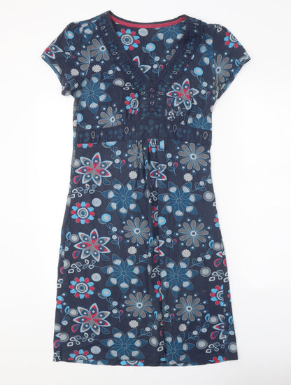 Preworn Womens Blue Geometric Polyester A-Line One Size V-Neck Pullover