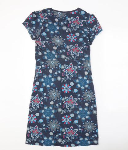 Preworn Womens Blue Geometric Polyester A-Line One Size V-Neck Pullover