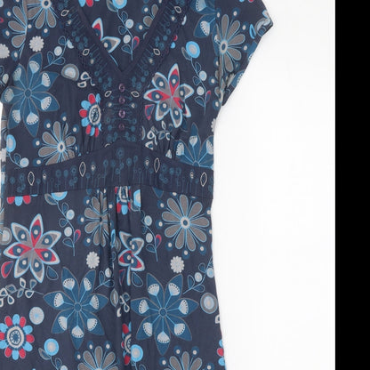 Preworn Womens Blue Geometric Polyester A-Line One Size V-Neck Pullover