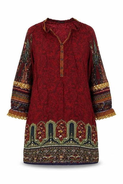 J. Pret Womens Red Polyester A-Line Size 12 V-Neck Button