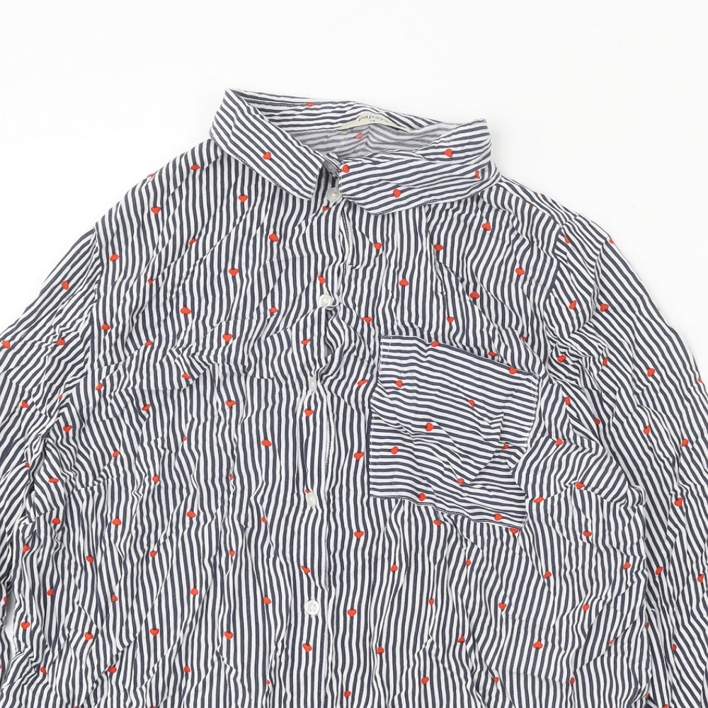 Papaya Womens White Striped Viscose Basic Button-Up Size 14 Collared - Hearts