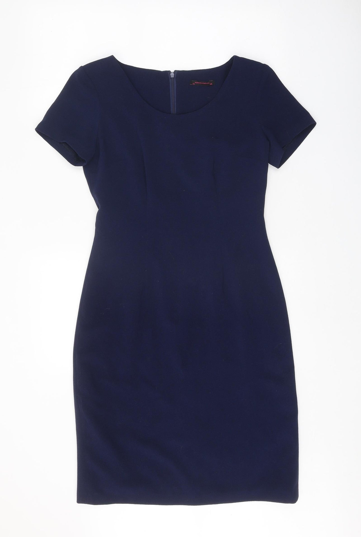 Hudson & Onslow Womens Blue Polyester Sheath Size 10 Scoop Neck Zip