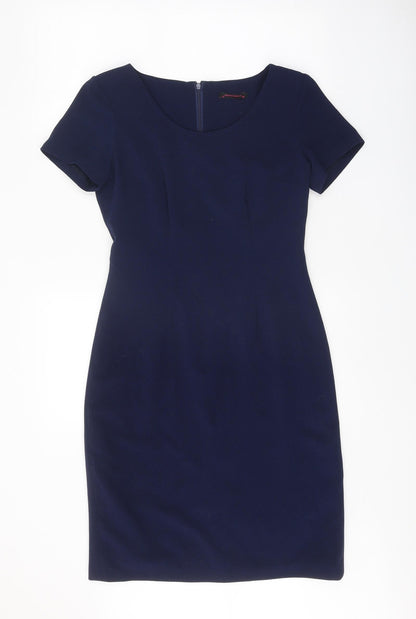 Hudson & Onslow Womens Blue Polyester Sheath Size 10 Scoop Neck Zip