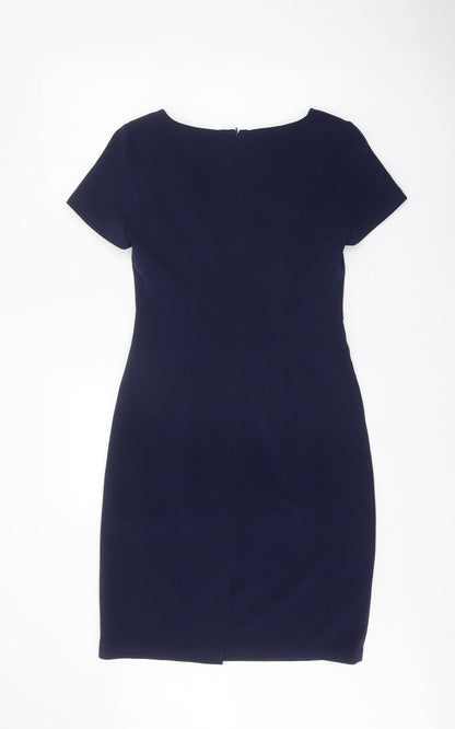 Hudson & Onslow Womens Blue Polyester Sheath Size 10 Scoop Neck Zip