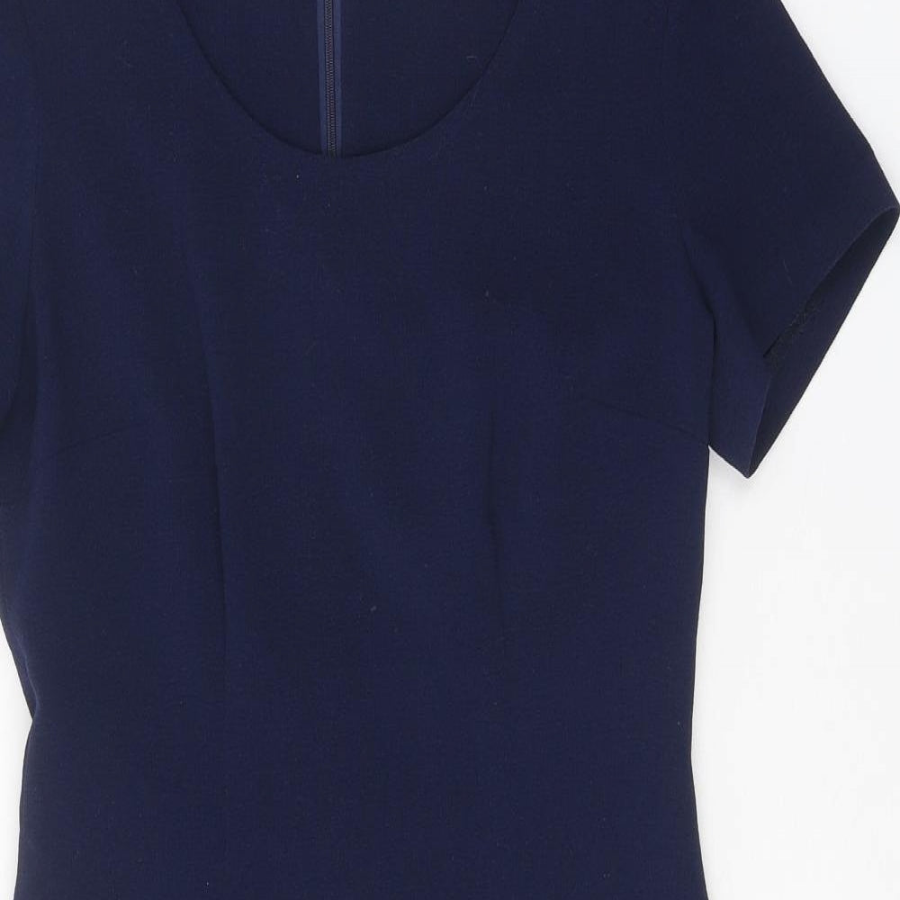 Hudson & Onslow Womens Blue Polyester Sheath Size 10 Scoop Neck Zip