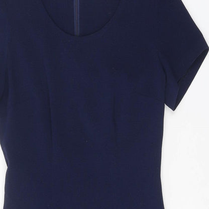 Hudson & Onslow Womens Blue Polyester Sheath Size 10 Scoop Neck Zip