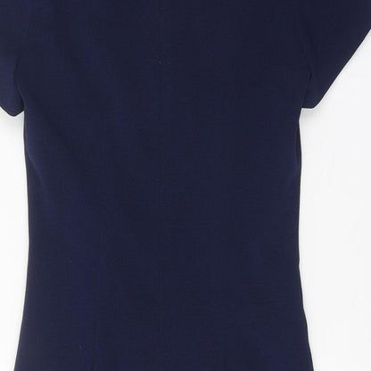 Hudson & Onslow Womens Blue Polyester Sheath Size 10 Scoop Neck Zip