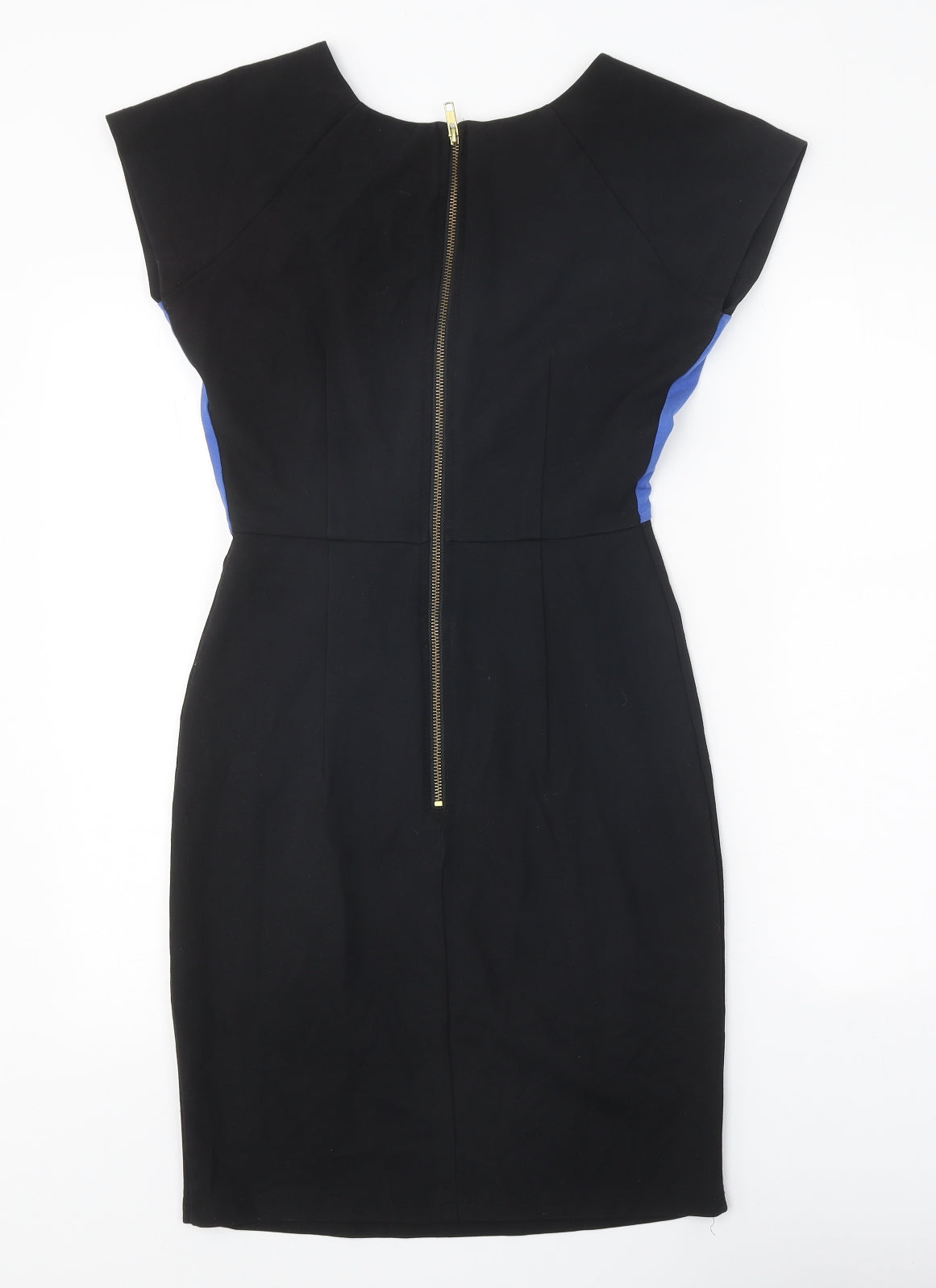 Wolf & Whistle Womens Black Colourblock Viscose Shift Size 8 Boat Neck Zip